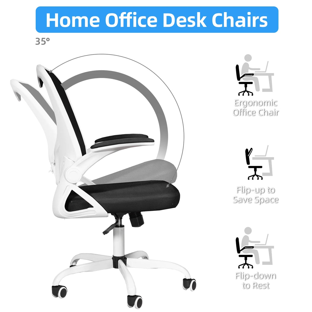 White Mesh Desk Chair with Flip-up Armrests M66065