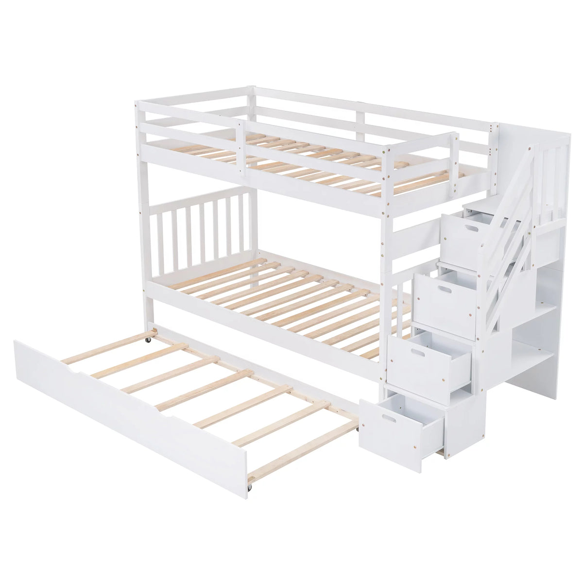 White Twin over Twin Bunk Bed with Trundle R675