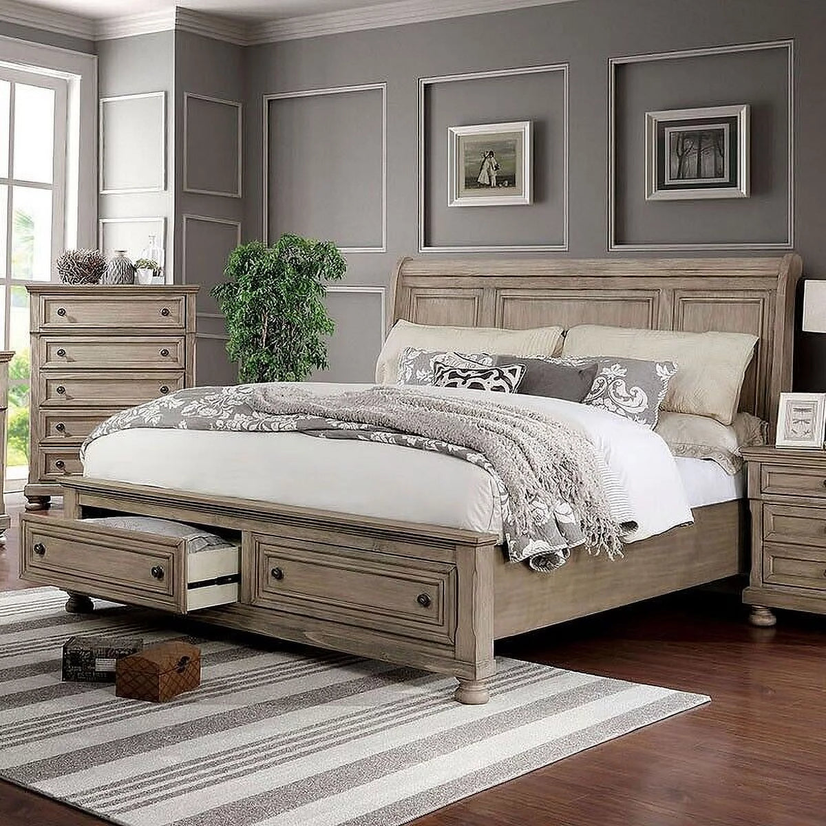 Gray 3pc Cal King Size Bedroom Set with Nightstands P199383