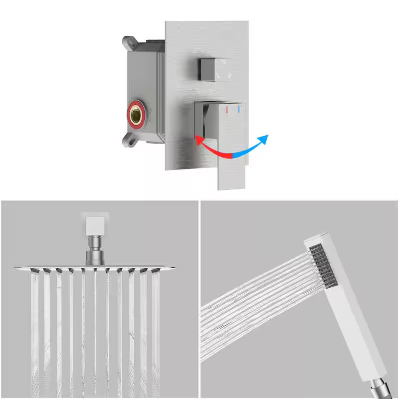 12 in. Wall Mount Dual Shower Head Hand Shower Faucet in Brushed Nickel D4871