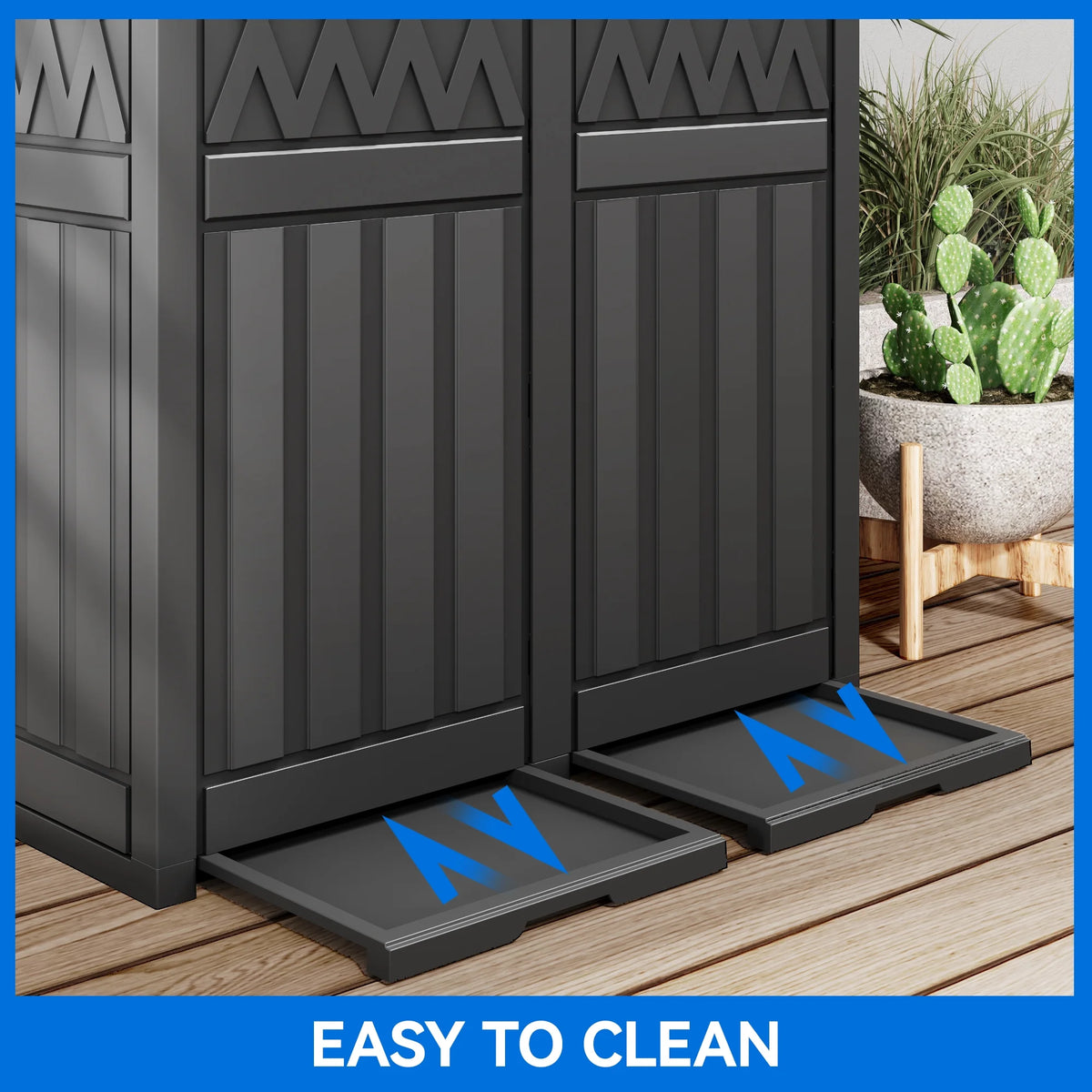 62-Gallon Outdoor Resin Trash Bins, Garbage Dual Can with Tiered Lid and Drip Tray, Black T7712