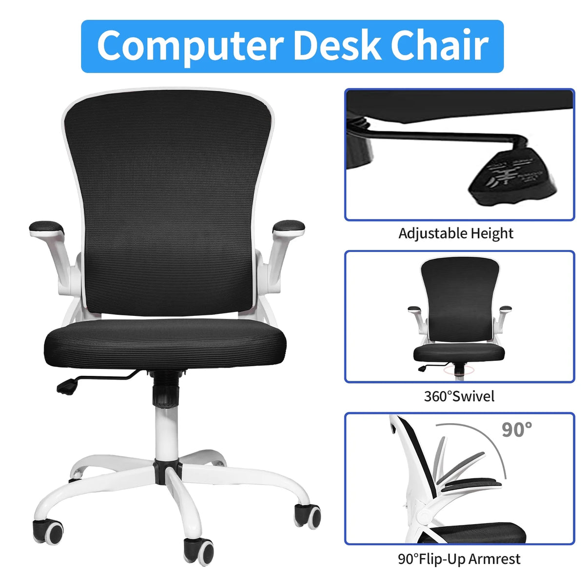 White Mesh Desk Chair with Flip-up Armrests M66065