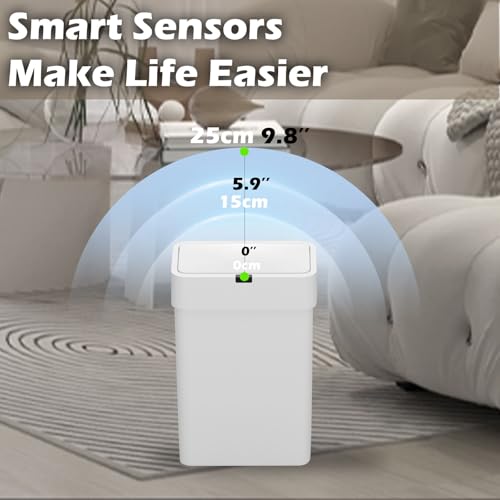 2 Pack Automatic Motion Sensor Trash Can, 2.5 Gallon + 4 Gallon White W693