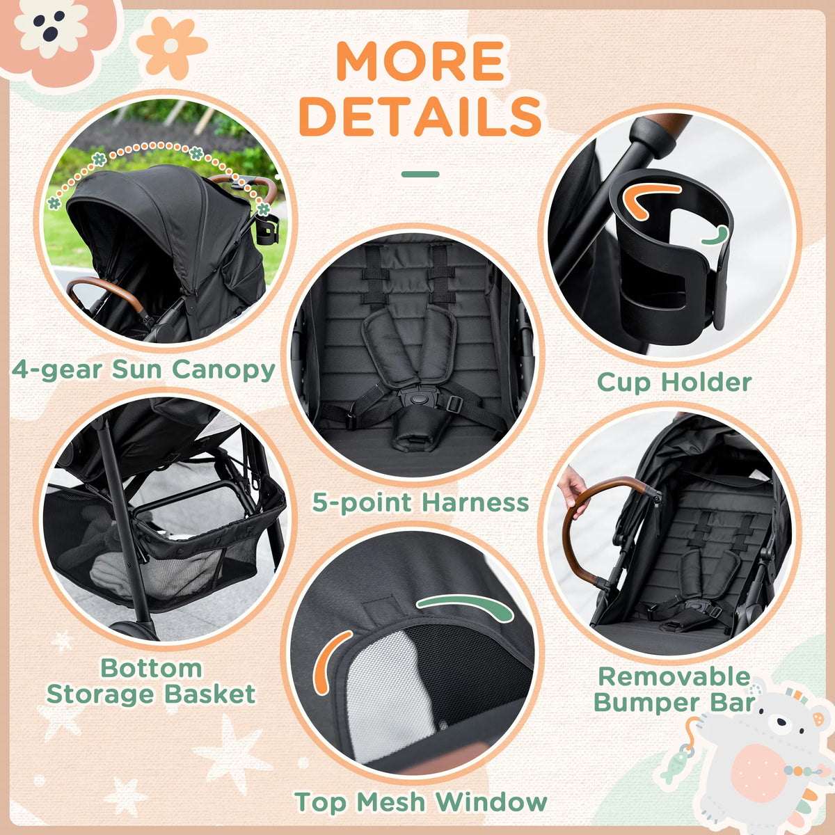 1-Click-Foldable Lightweight Black Stroller R848