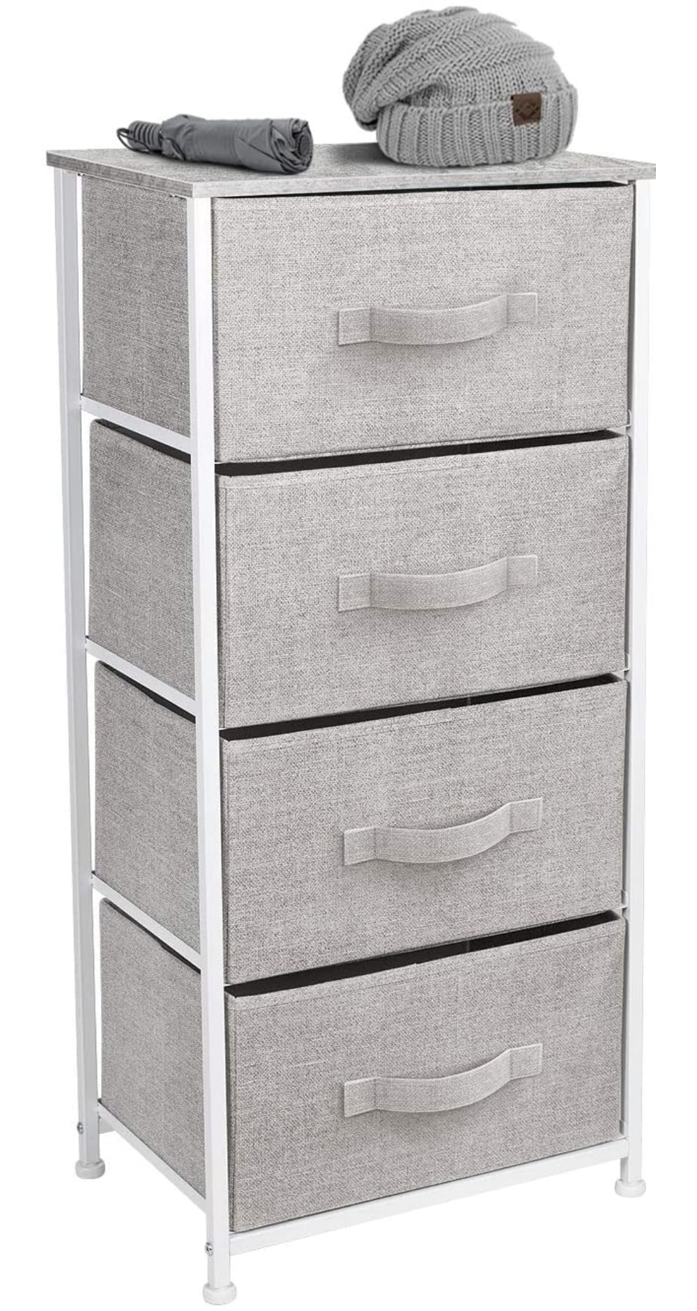 4 Drawer Grey Fabric Storage Nightstand H75624