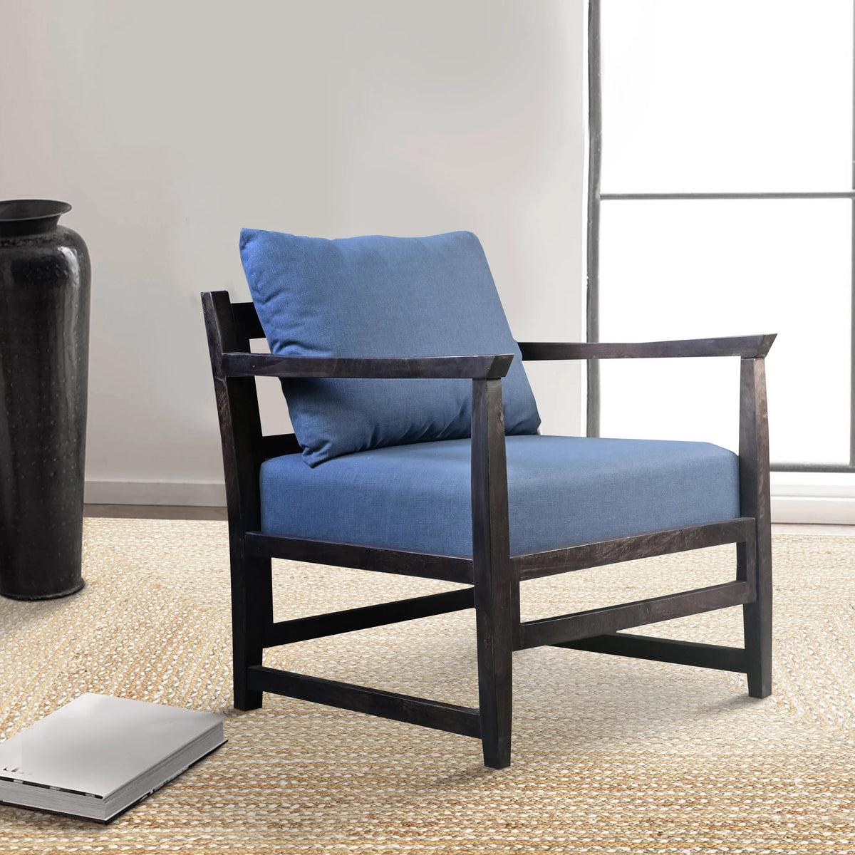 27 Inch Mango Wood Accent Chair with Pillow Back P706