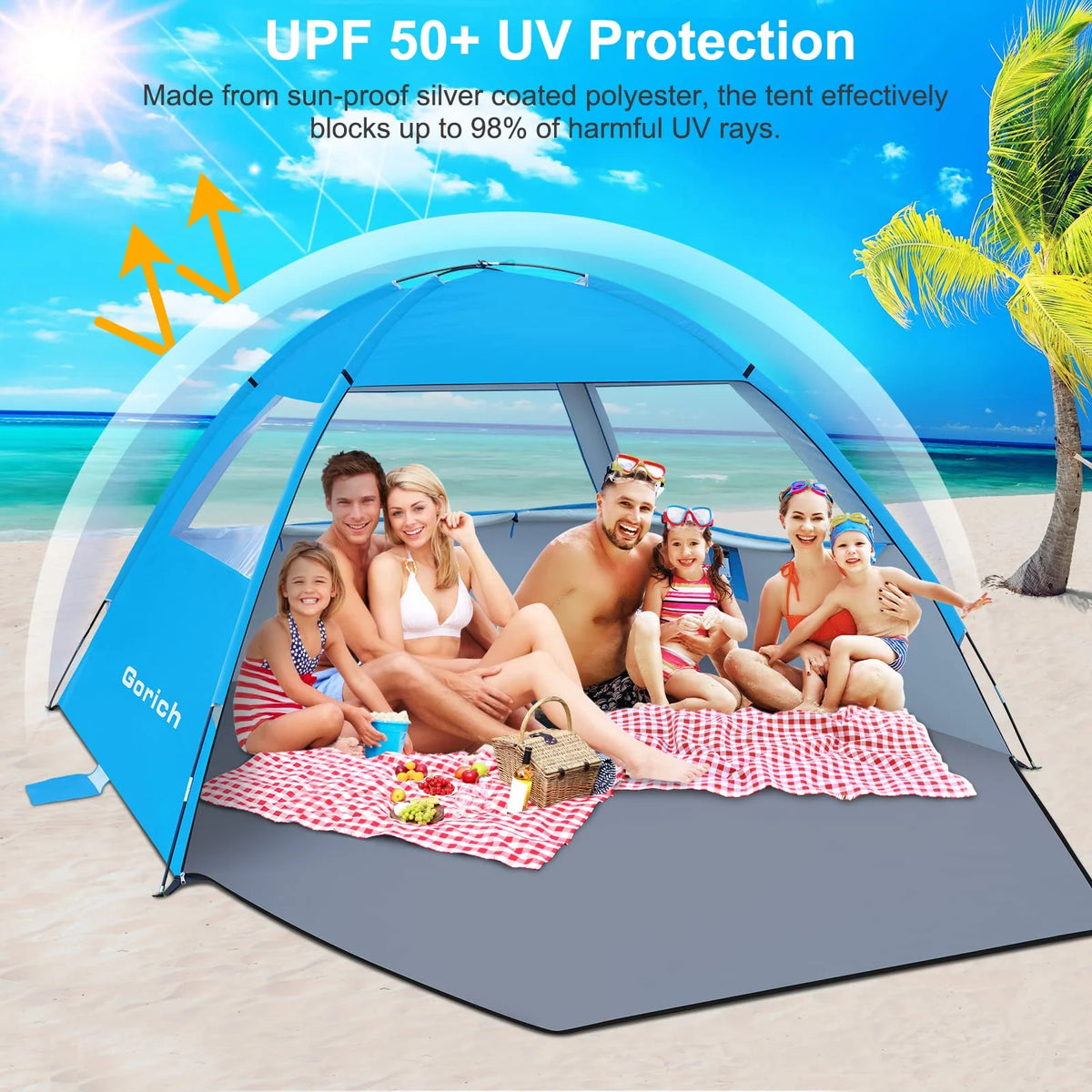 3-Person UPF50+ Beach Tent Sun Shelter F497584