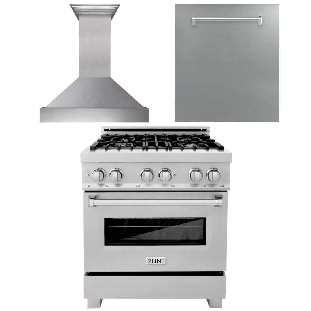 30 in. Stainless Dual Fuel Range, Range Hood and Dishwasher U835