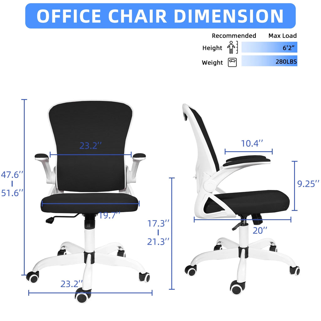 White Mesh Desk Chair with Flip-up Armrests M66065