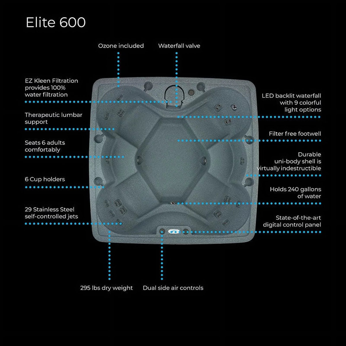 6 Person 29 Jet Square Plug and Play Hot Tub with Ozonator K461828