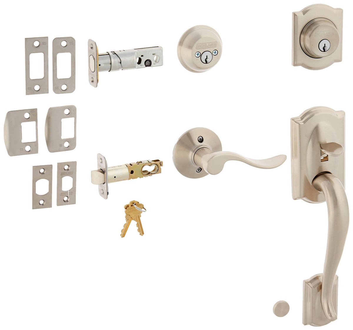 Satin Nickel Double Cylinder Handleset with Right Hand Lever S7880